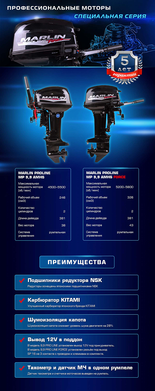 Лодочный мотор MARLIN PROLINE MP 9.9 (20) AMHS FORCE в Ставрополе